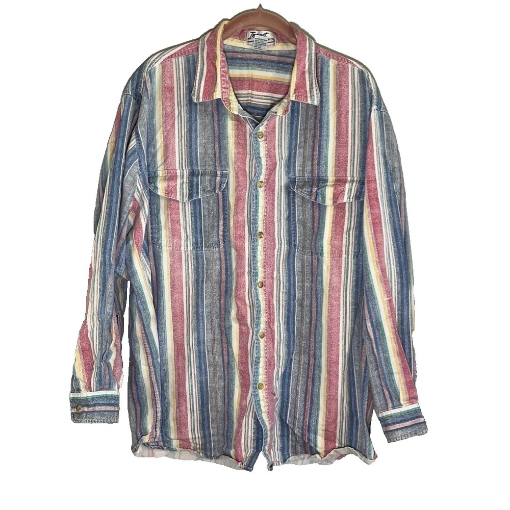Retro Striped Western Shirt 2X Cowboy Country Farm Vintage Classic Relaxed 1980s